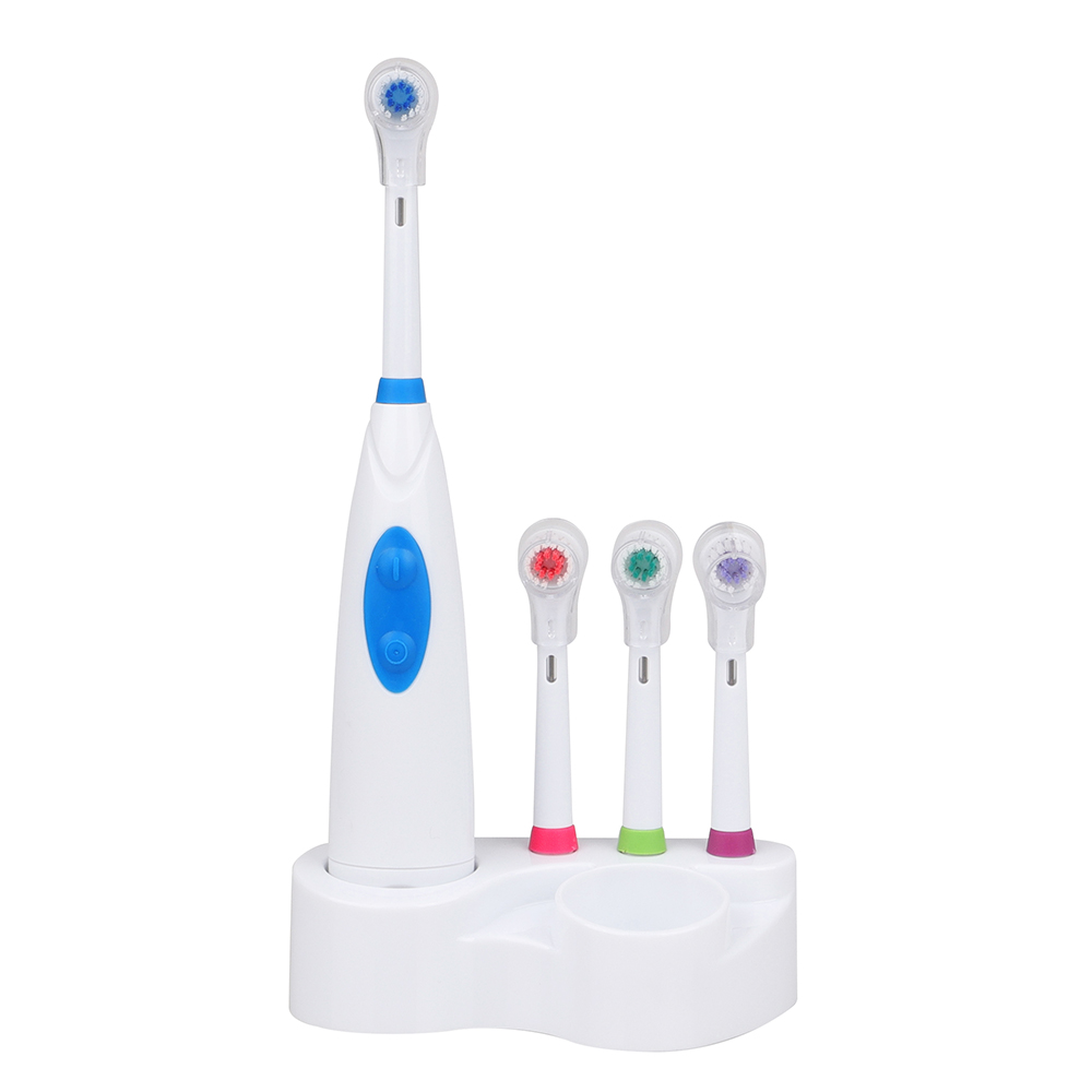 KHET005-3 Adult Electronic Battery Toothbrush With Three Spare Heads IPX4 Waterproof Perfect Family Kit 