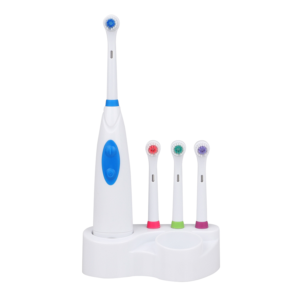 KHET005-3 Adult Electronic Battery Toothbrush With Three Spare Heads IPX4 Waterproof Perfect Family Kit 