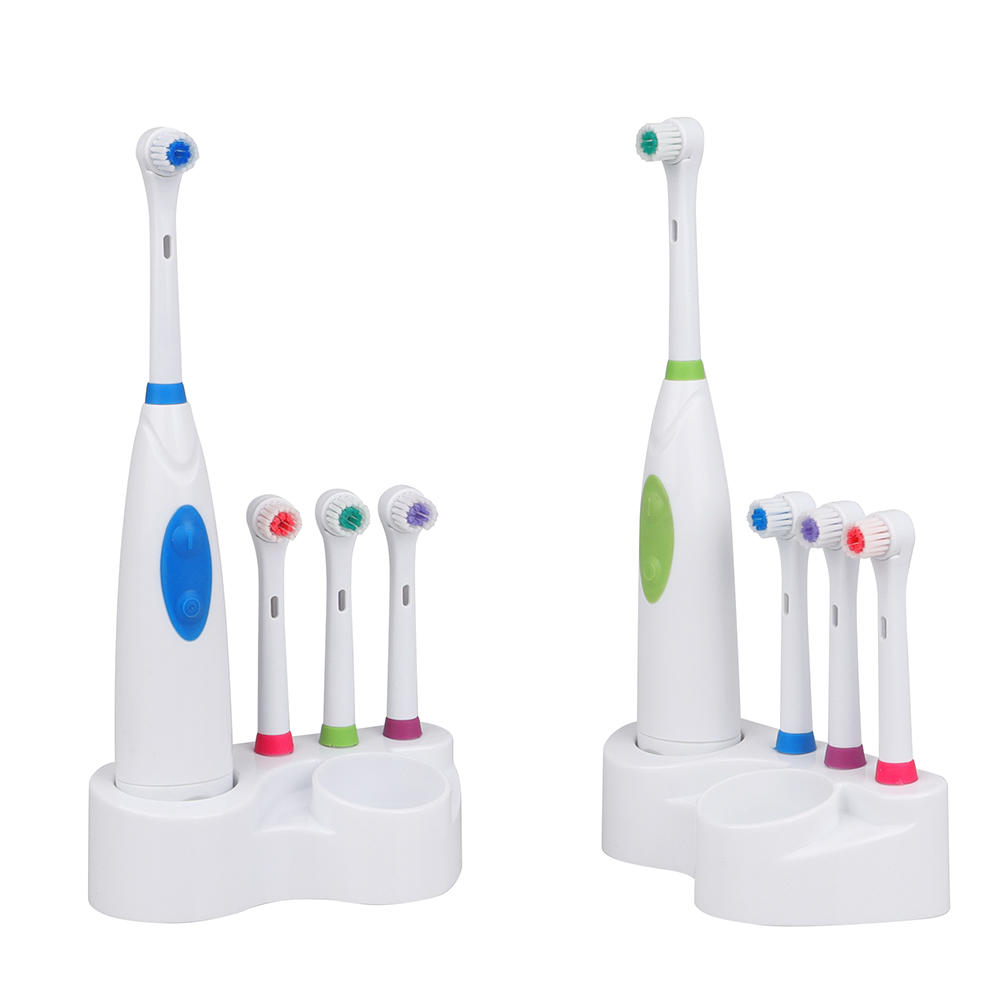 KHET005-3 Adult Electronic Battery Toothbrush With Three Spare Heads IPX4 Waterproof Perfect Family Kit 